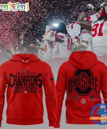 Ohio State Buckeyes Champions Rose Bowl 2025 Red Hoodie
