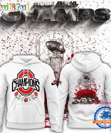 Ohio State Buckeyes Champions Rose Bowl 2025 White Hoodie