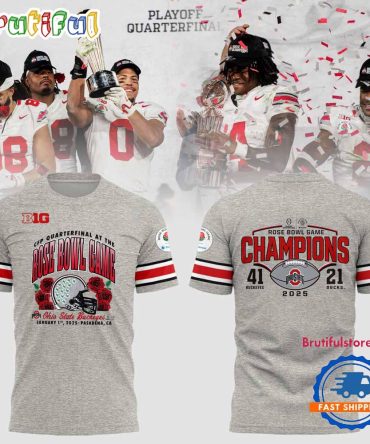 Ohio State Buckeyes Football Limited 2025 Rose Bowl Champions Grey T Shirt