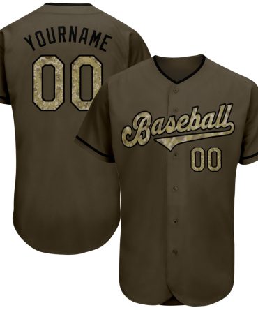 Custom Olive Camo-Black Authentic Salute To Service Baseball Jersey
