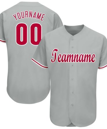 Custom Gray Red-White Baseball Jersey