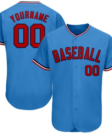Custom Powder Blue Red-Navy Authentic Baseball Jersey
