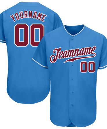 Custom Powder Blue Crimson-White Authentic Baseball Jersey
