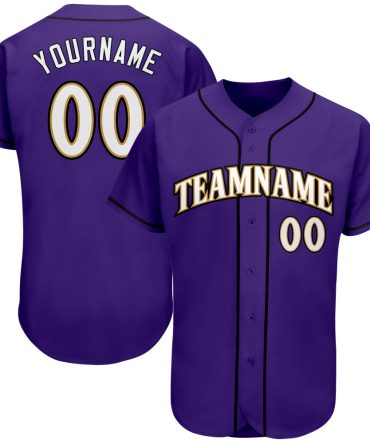 Custom Purple White-Old Gold Authentic Baseball Jersey