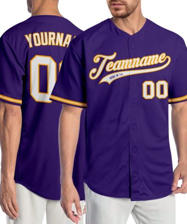 Custom Purple White-Gold Authentic Baseball Jersey