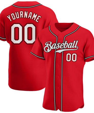 Custom Red White-Black Authentic Baseball Jersey