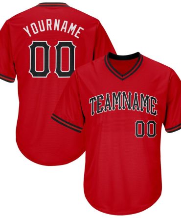 Custom Red Black-White Authentic Throwback Rib-Knit Baseball Jersey Shirt