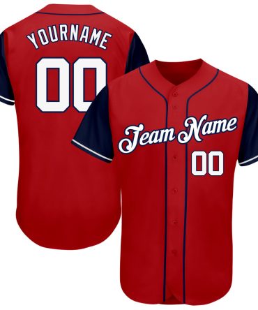 Custom Red White-Navy Authentic Two Tone Baseball Jersey