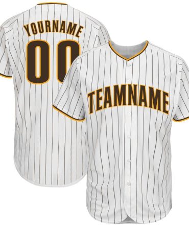 Custom White Brown Pinstripe Brown-Gold Baseball Jersey