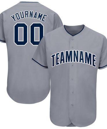 Custom Gray Navy-White Baseball Jersey