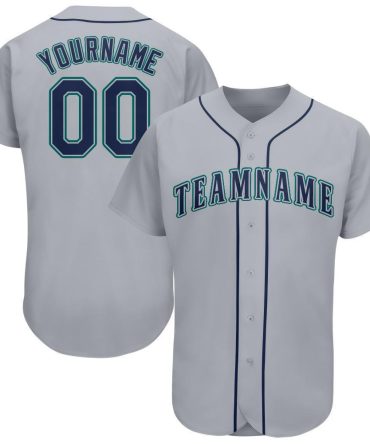 Custom Gray Navy-Teal Baseball Jersey