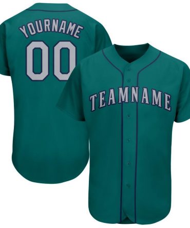 Custom Teal Gray-Navy Baseball Jersey