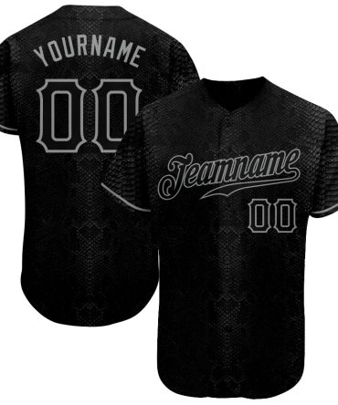Custom Black Snakeskin Black-Gray 3D Pattern Design Authentic Baseball Jersey