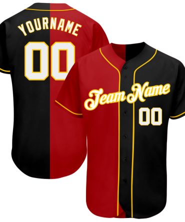 Custom Black White-Red Authentic Split Fashion Baseball Jersey
