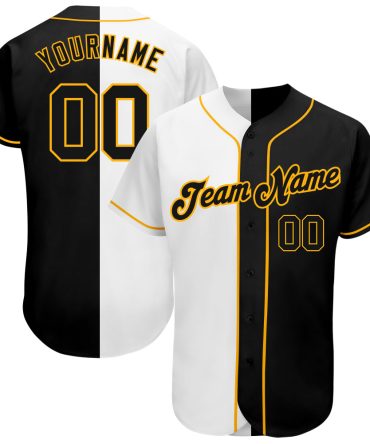 Custom White-Black Gold Authentic Split Fashion Baseball Jersey