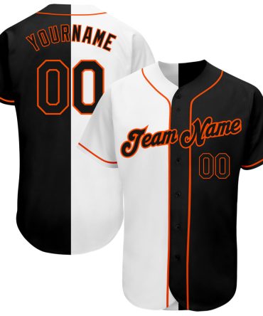 Custom White-Black Orange Authentic Split Fashion Baseball Jersey