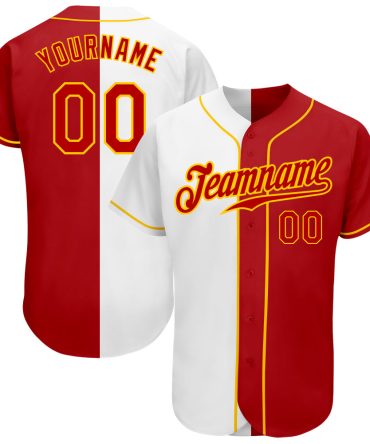 Custom White Red-Gold Authentic Split Fashion Baseball Jersey
