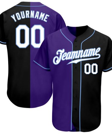 Custom Black White-Purple Authentic Split Fashion Baseball Jersey