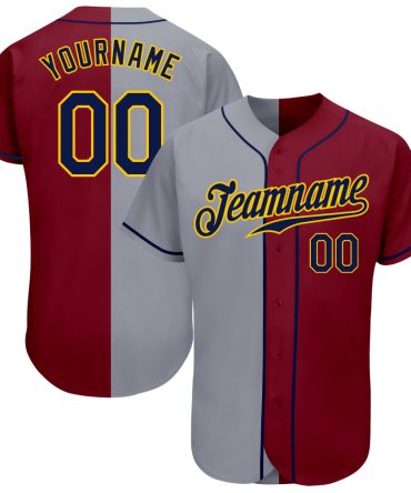 Custom Crimson Navy-Gray Authentic Split Fashion Baseball Jersey