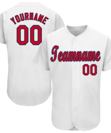 Custom White Red-Navy Baseball Jersey
