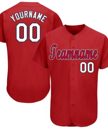 Custom Red White-Navy Baseball Jersey