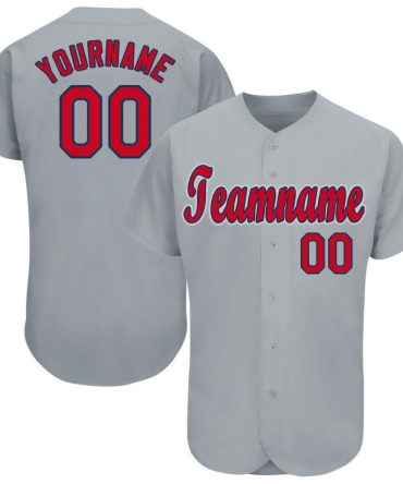 Custom Gray Red-Navy Baseball Jersey