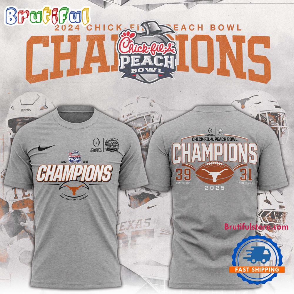 Texas Longhorns Football Playoff 2025 Peach Bowl Champions 39-31 Score T Shirt