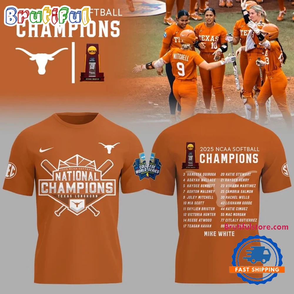 Texas Longhorns Softball Women'S College World Series 2025 Champions Logo Team Shirt