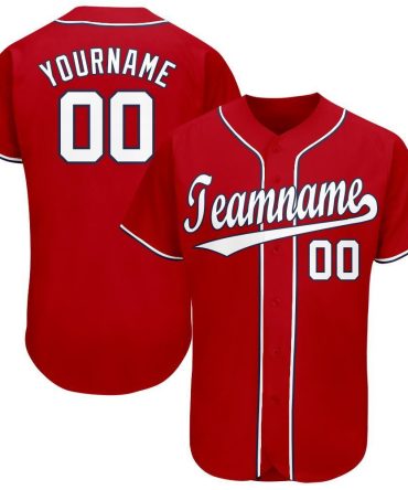 Custom Red White-Navy Baseball Jersey
