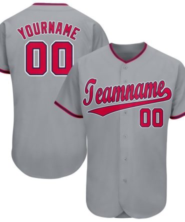 Custom Gray Red-Navy Baseball Jersey