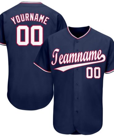 Custom Navy White-Red Baseball Jersey
