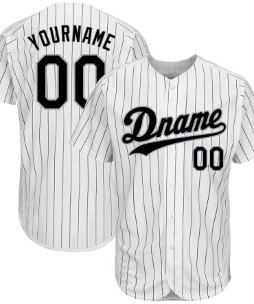 Custom White Black Pinstripe Black-Gray Authentic Baseball Jersey