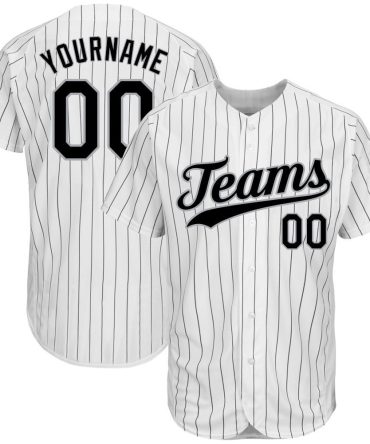 Custom White Black Pinstripe Black-Gray Authentic Baseball Jersey