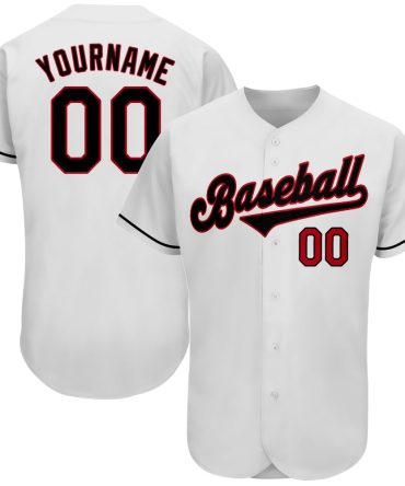 Custom White Black-Red Authentic Baseball Jersey