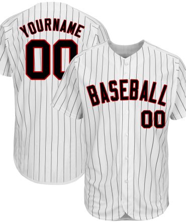Custom White Black Pinstripe Black-Red Authentic Baseball Jersey