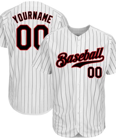 Custom White Black Pinstripe Black-Red Authentic Baseball Jersey