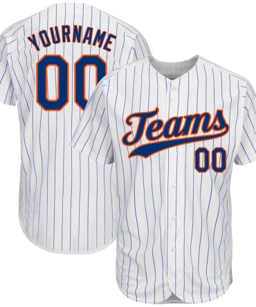 Custom White Royal Pinstripe Royal-Orange Authentic Baseball Jersey