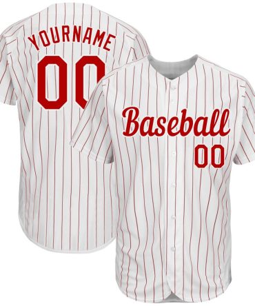 Custom White Red Pinstripe Red-White Authentic Baseball Jersey