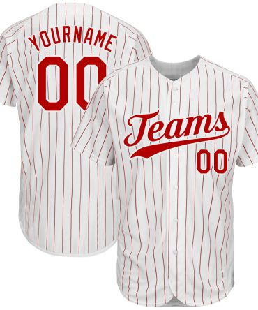 Custom White Red Pinstripe Red-White Authentic Baseball Jersey