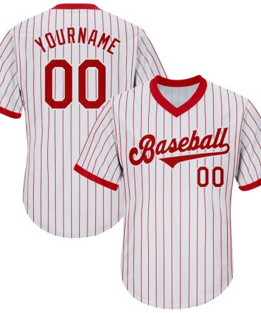 Custom White Red Pinstripe Red-White Authentic Throwback Rib-Knit Baseball Jersey Shirt
