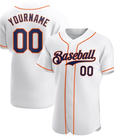 Custom White Navy-Orange Authentic Baseball Jersey
