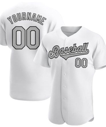 Custom White Gray-Black Authentic Baseball Jersey