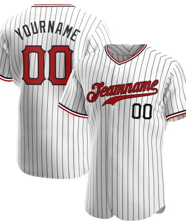 Custom White Black Pinstripe Red-Black Authentic Baseball Jersey