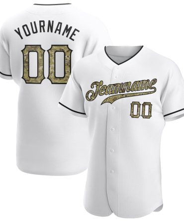 Custom White Camo-Black Authentic Baseball Jersey