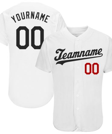 Custom White Black-Red Authentic Baseball Jersey