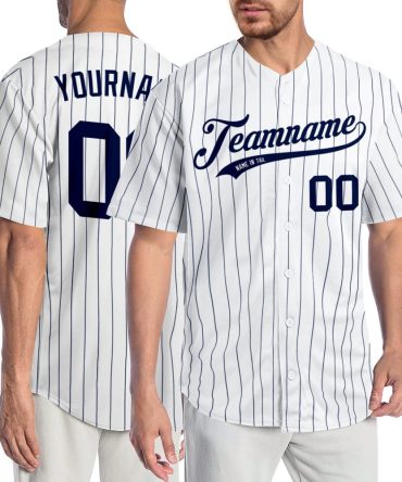 Custom White Navy Pinstripe Navy Authentic Baseball Jersey