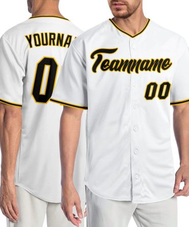 Custom White Black-Gold Authentic Baseball Jersey