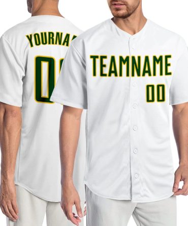 Custom White Green-Gold Authentic Baseball Jersey