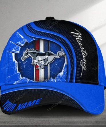 Customizable Blue Mustang Cap With Embroidered Logo - Perfect Gift For Car Enthusiasts