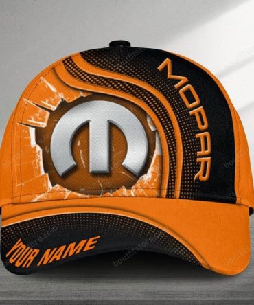 Customizable Mopar Logo Cap - Personalized Name, Stylish Orange & Black Design, Perfect Gift For Car Enthusiasts